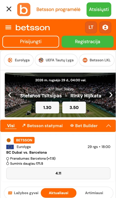 Betsson mobilioji versija